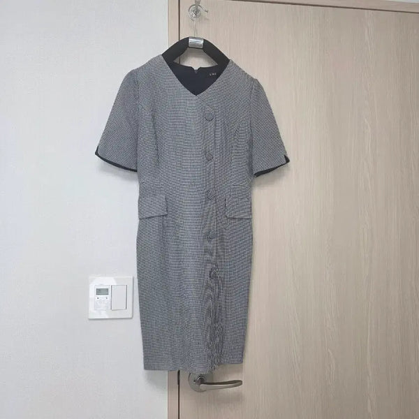 [BUNJANG] LINE Check Pattern Short Sleeve Midi Dress / LINE 체크 패턴 반팔 원피스