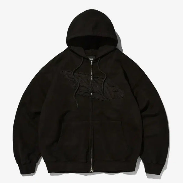 [BUNJANG] SUADE Loose Hood Zip Up Hoodie S / 스웨이드 SUADE LOOSE HOOD ZIP UP 루즈 자수 집업 S