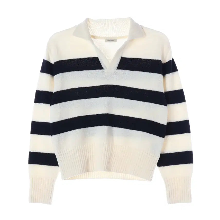 [BUNJANG] Abraam 21FW Open Collar Stripe Wool Knit Sweater / 아비에무아 21FW 오픈 카라 스트라이프 울 니트 스웨터