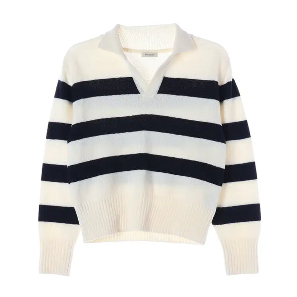 [BUNJANG] Abraam 21FW Open Collar Stripe Wool Knit Sweater / 아비에무아 21FW 오픈 카라 스트라이프 울 니트 스웨터