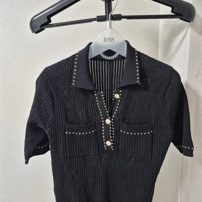 [BUNJANG] Knit Short Sleeve T-Shirt Black / 니트 반팔 티셔츠 블랙