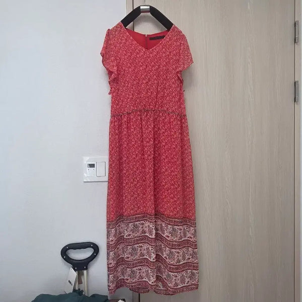 [BUNJANG] SOUP Red Flower Pattern Long Dress / SOUP 레드 플라워 패턴 롱 원피스