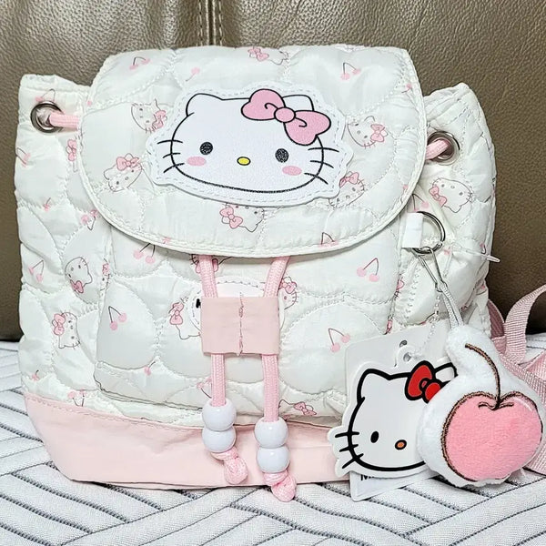[BUNJANG] Sanrio Hello Kitty Quilted Cherry Pattern Backpack / 산리오 정품 헬로키티 퀼팅 체리 패턴 백팩 가방(새상품)
