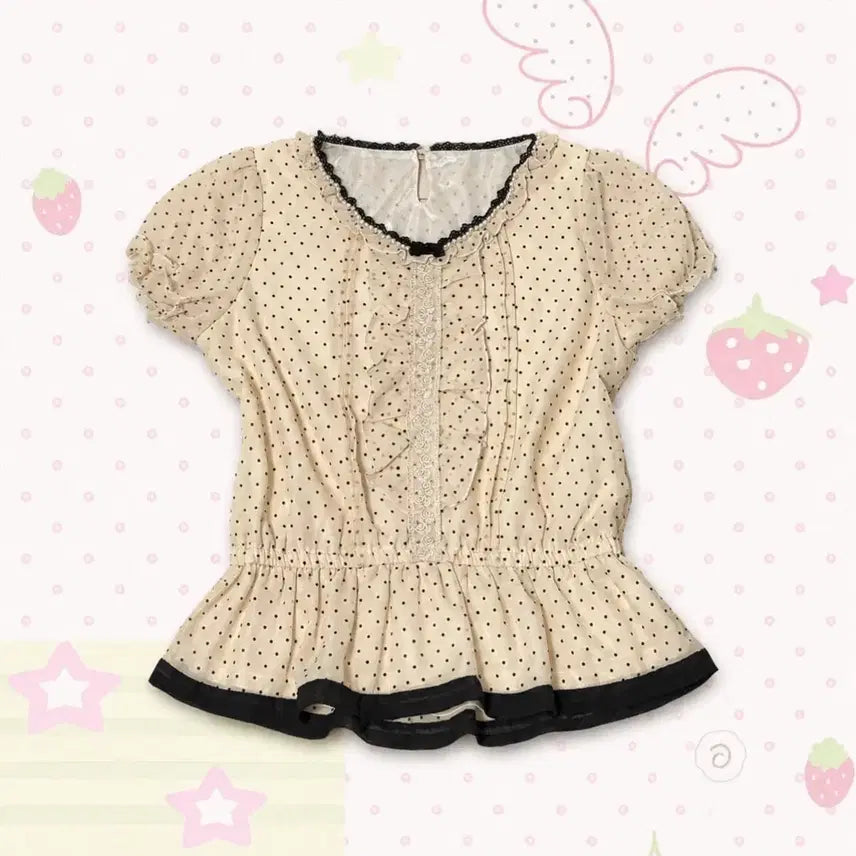 [BUNJANG] Lodispotto Cream Dot Blouse / 로디스포토 크림 도트 블라우스 빈티지 히메갸루 로걀 라떼갸루 엑시즈팜 리즈리사