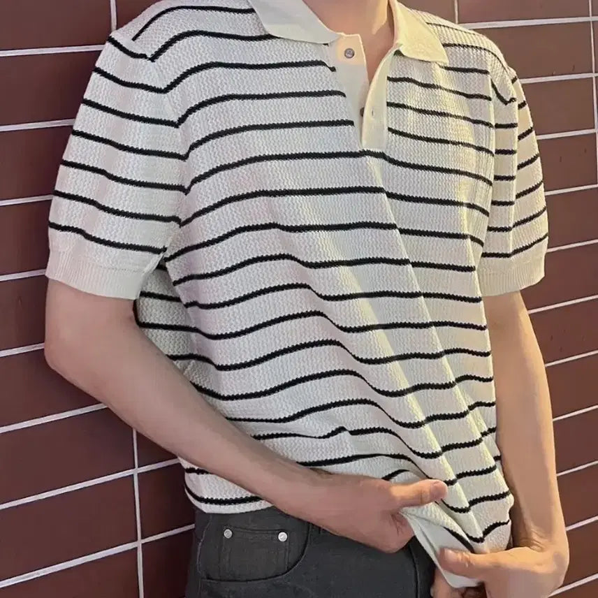 [BUNJANG] Easyone Semi Oversized Striped T-shirt 3-Pack / 미사용-이지온 세미 오버핏 스트라이프 티셔츠 3벌