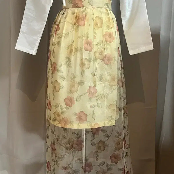 [BUNJANG] Chiffon Skirt with Mugunghwa Pattern / 생활한복 허리치마