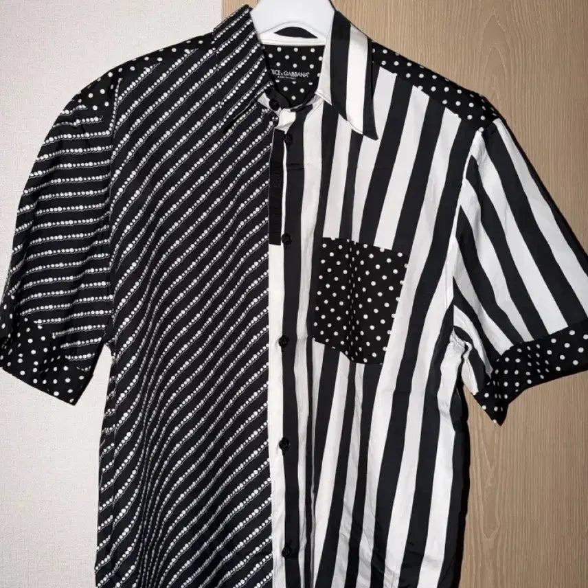 [BUNJANG] Dolce & Gabbana Black & White Patchwork Cotton Short Sleeve Shirt / Dolce & Gabbana Black & White Patchwork Cotton Shirt