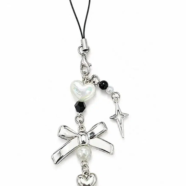 [BUNJANG] Cubic Ribbon Heart Star Phone Strap / 큐빅 리본 하트 별 휴대폰 줄