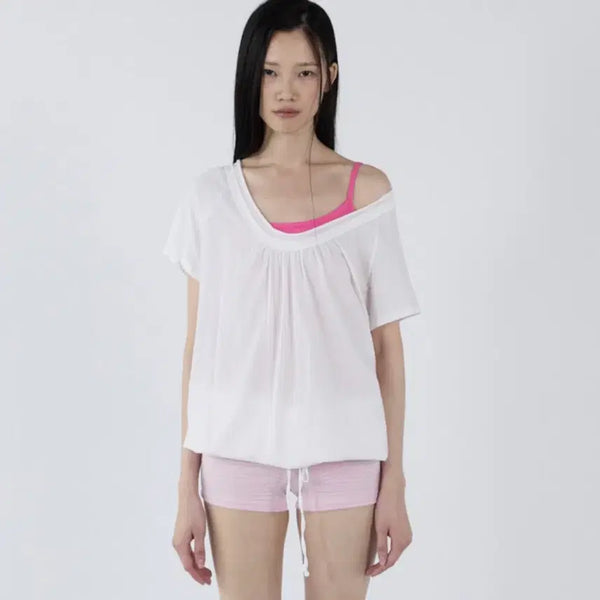 [BUNJANG] Seric Round Drawstring Hem Top (White) / 세릭 Round Drawstring Hem Top (White)