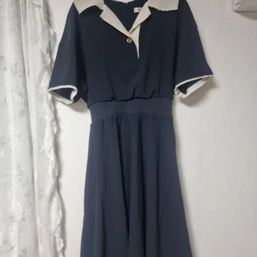 [BUNJANG] SJSJ Navy Sailor Collar Midi Dress / SJSJ 네이비 세일러 카라 원피스