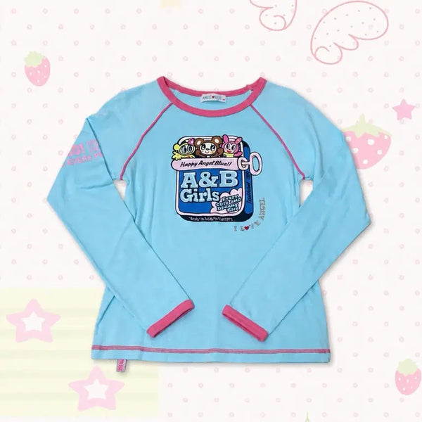 [BUNJANG] Angel Blue Lettering Long Sleeve Vintage Heisei Georgraphic Himegyaru Kitsch / 엔젤블루 레터링 롱슬리브 빈티지 헤이세이 조지후쿠 하라주쿠 히메갸루 키치