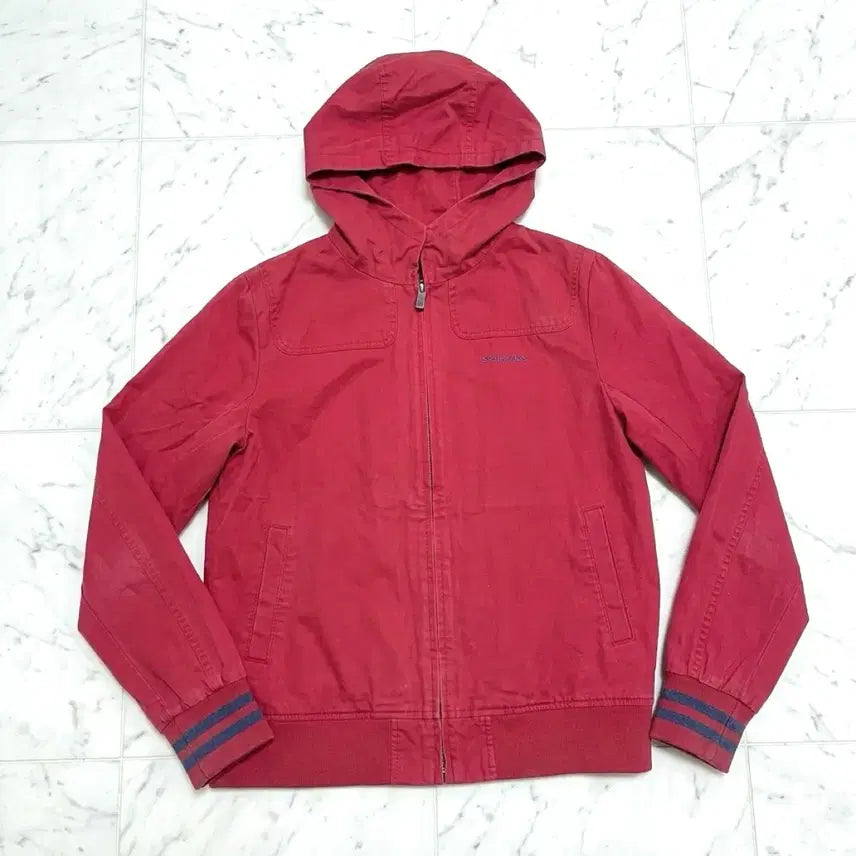 [BUNJANG] Ssamji Vintage Red Hooded Zip-Up Jacket / 쌈지 레드 빈티지 후드 집업 자켓 95