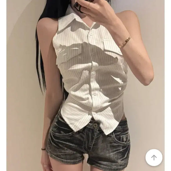 [BUNJANG] White Halterneck Sleeveless Blouse / 홀터넥 나시 블라우스 하얀색