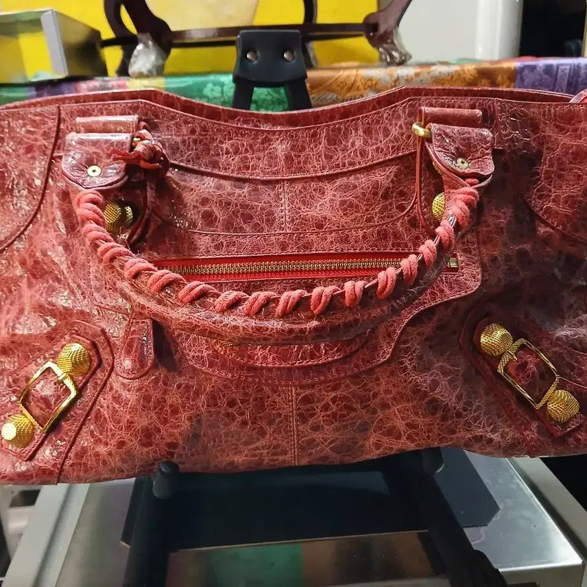 [BUNJANG] Balenciaga City Bag Red Crocodile Embossed Gold Hardware / 발렌시아가 시티백 레드 악어 무늬 금장
