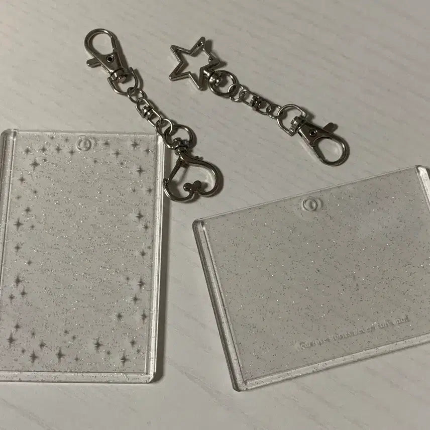[BUNJANG] Transparent Glitter Card Holder Keyring Set / 투명 글리터 카드홀더 키링 세트 구 사 삽