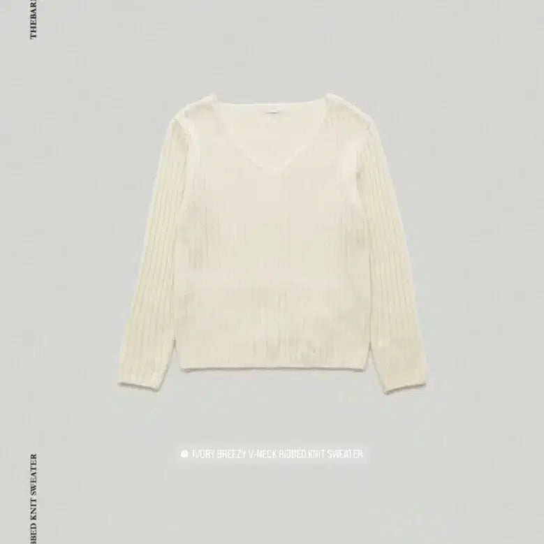 [BUNJANG] The Barnet Breezy V-neck Ribbed Knit Sweater - Ivory / 더바넷 브리즈 니트 Ivory Breezy V-neck Ribbed Knit Sweater