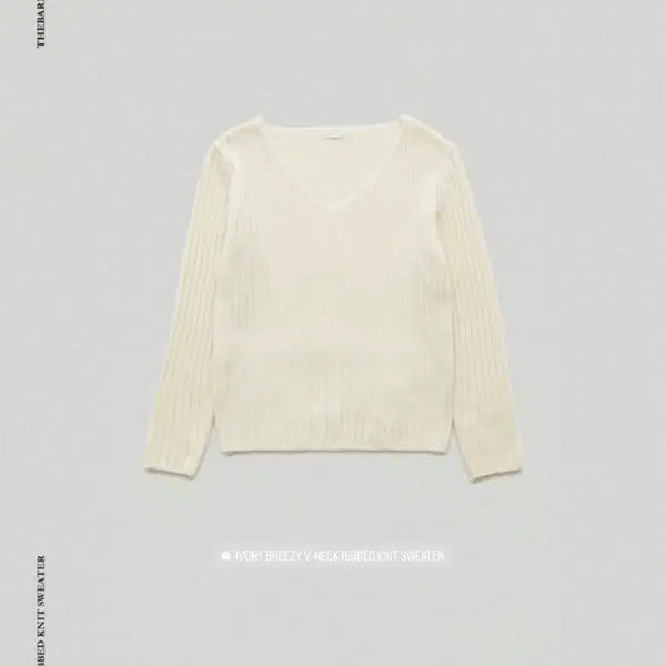 [BUNJANG] The Barnet Breezy V-neck Ribbed Knit Sweater - Ivory / 더바넷 브리즈 니트 Ivory Breezy V-neck Ribbed Knit Sweater