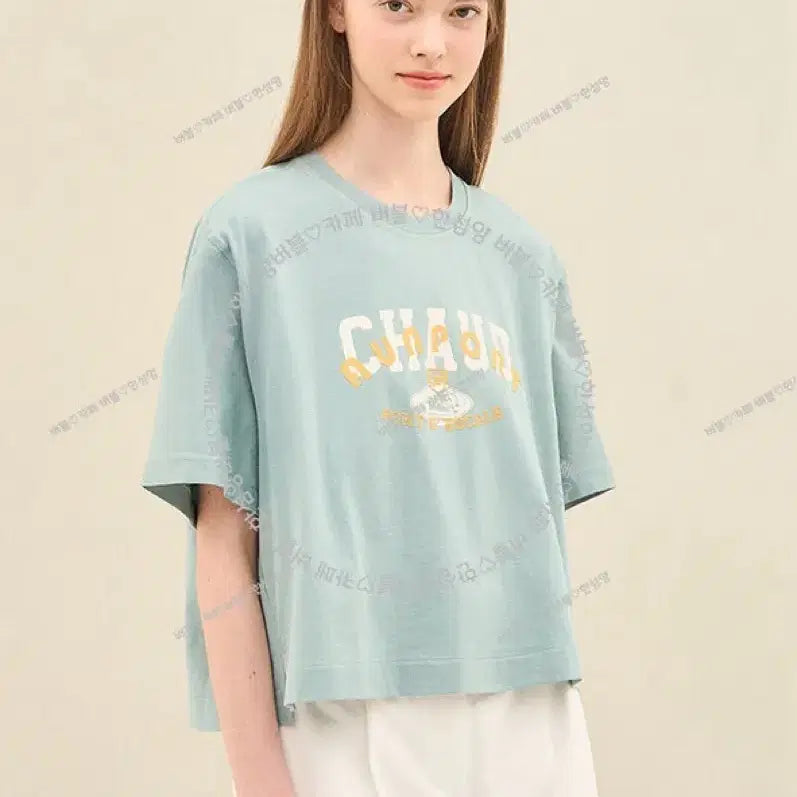 [BUNJANG] SJSJ Lettering Printing T-shirt Emerald Green / 23년 한섬 SJSJ 레터링 프린팅 티셔츠 반팔티 에메랄드 그린 민트
