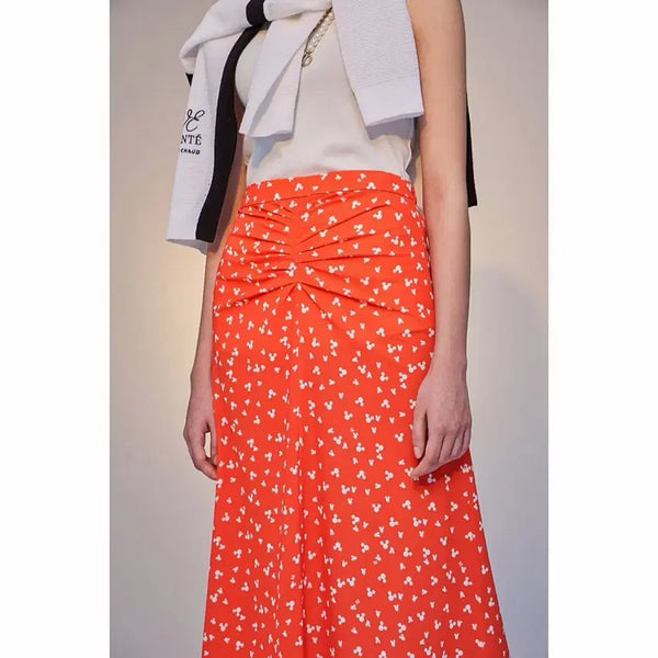 [BUNJANG] VOV Disney Mickey Mouse Print Front Shirring Long Skirt / (새거) 보브 VOV 미키 프린트 롱 스커트 레드 다홍색 앞셔링 디즈니랜드 미키마우스 패턴 프린팅 치마