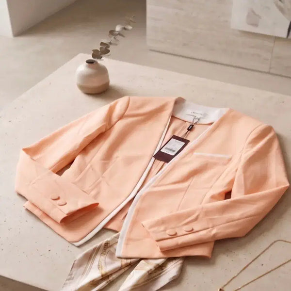 [BUNJANG] Roem Women's Collarless Piping Jacket Peach Slim Fit / [1+1 총 2벌/원가 79,900원] 로엠 여성 노카라 파이핑 자켓 피치 슬림핏 하객룩 오피스룩 (55/66)