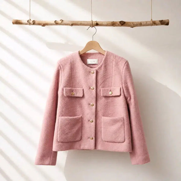 [BUNJANG] SJSJ Wool Blend Round Neck Gold Button Jacket 2022 / 한섬 SJSJ 2022 울 블렌드 노카라 금장 버튼 자켓 76-90-155사이즈