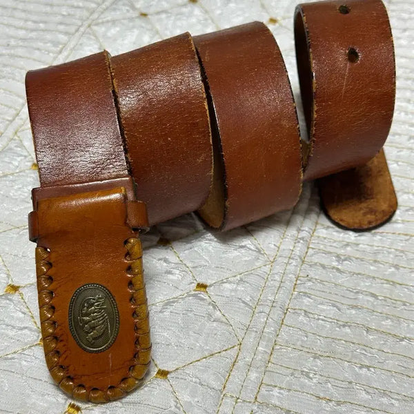 [BUNJANG] Vintage Leather Buckle Full Grain Belt 32 Inch / 빈티지 가죽 버클 통가죽 벨트 32인치
