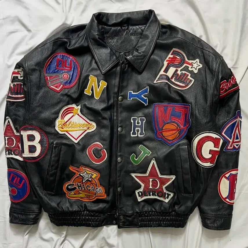 [BUNJANG] Pelle Pelle Vintage Patch Leather Jacket / 펠레펠레 빈티지 패치 가죽자켓