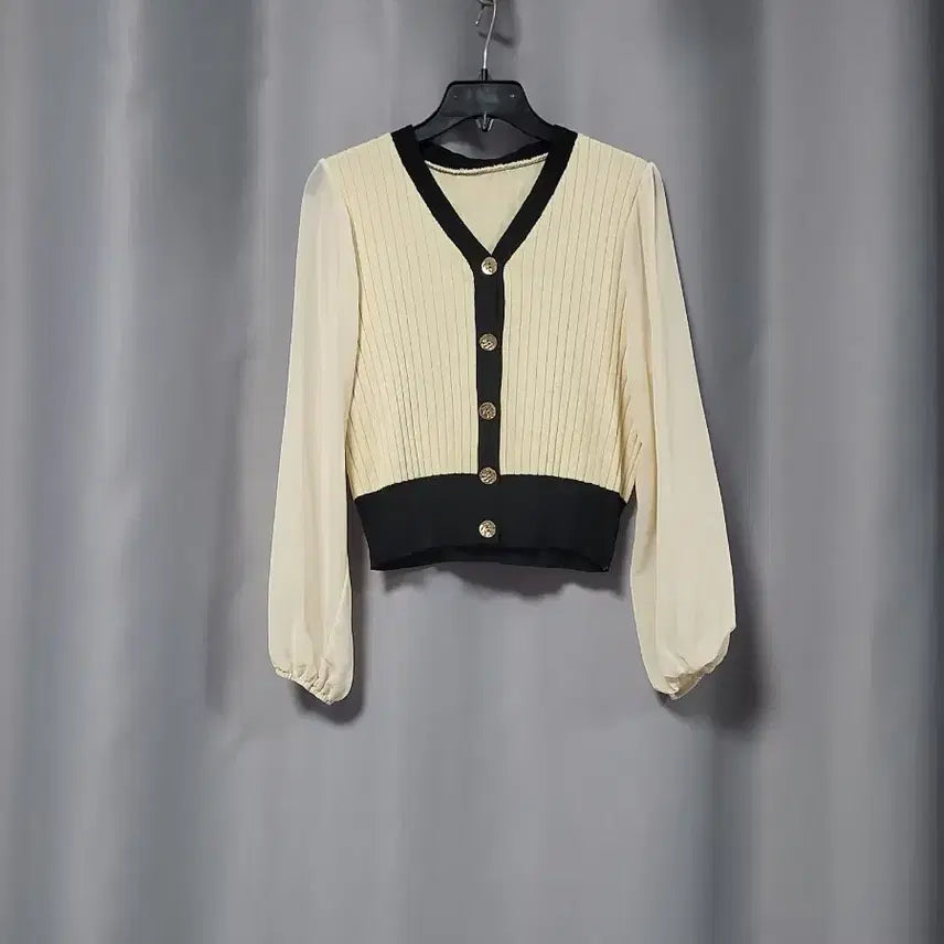 [BUNJANG] Chiffon Sleeve Ribbed Cardigan / 쉬폰 소매 골지 가디건