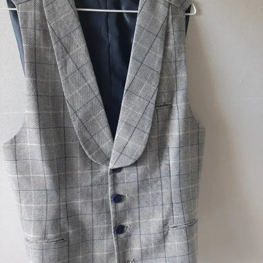 [BUNJANG] Men's Check Pattern Vest Navy / 체크 패턴 조끼 네이비 남자 베스트