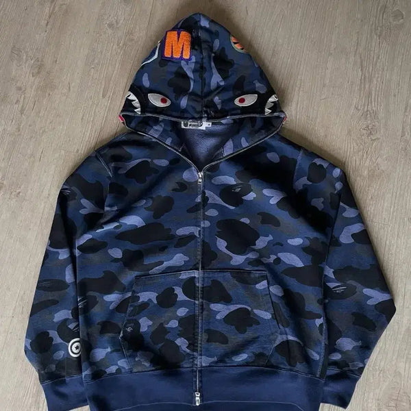 [BUNJANG] BAPE Camo Zip-Up Hoodie Navy / 베이프 카모 집업 후드 네이비
