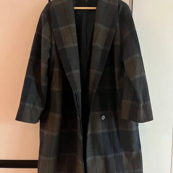 [BUNJANG] COS Check Wool Blend Overcoat Navy/Brown/Grey Size 36 / Cos 채크코트 36