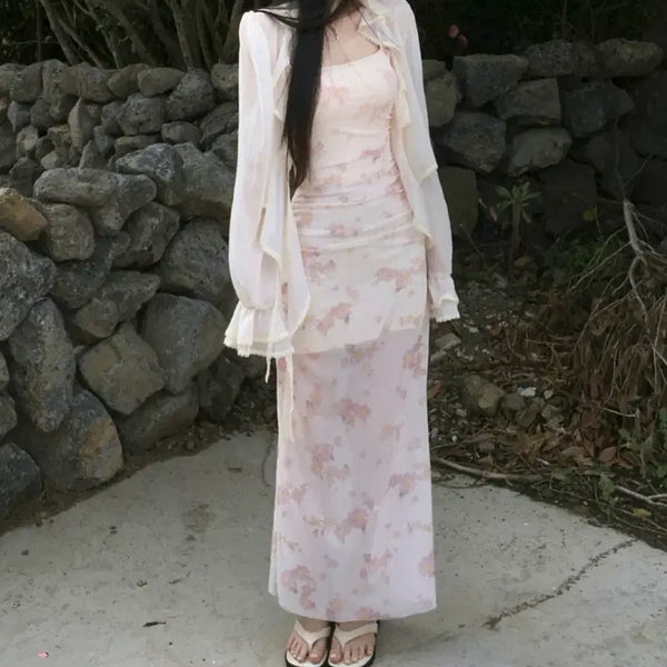 [BUNJANG] See-Through Sleeveless Maxi Dress / 여리핏 시스루 나시 롱원피스 여행 동남아 휴양지원피스 여름원피스 플라워원피스 에이블리 지그재그
