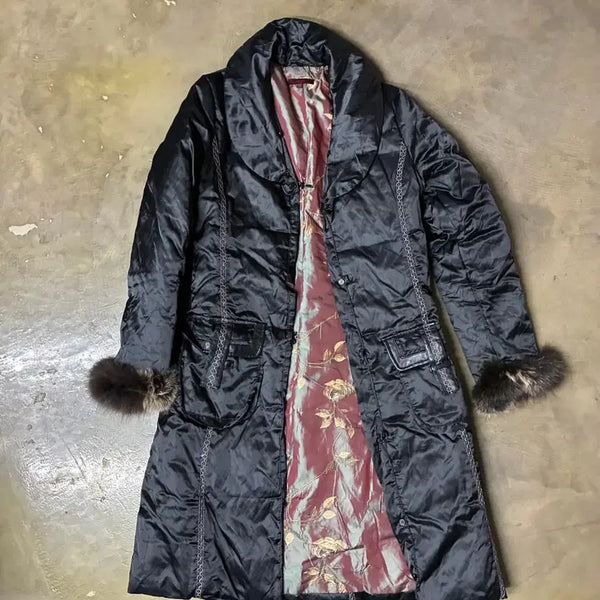 [BUNJANG] Kenzo Fur Trimmed Flower Embroidered Long Down Coat / 겐조 퍼 트리밍 플라워 자수 롱 다운 코트