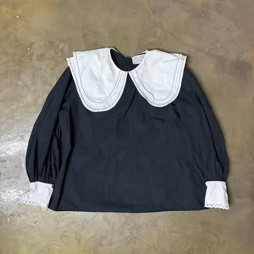 [BUNJANG] Maison Margiela Line 1 Lace Trim Cotton Blouse / 메종 마르지엘라 라인 1 빅 카라 레이스 트리밍 코튼 블라우스