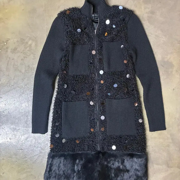 [BUNJANG] Marc Jacobs Sequin Bouclé Faux Fur Trimmed Knit Long Coat / 마크 제이콥스 스팽글 부클 페이크 퍼 트리밍 니트 롱 코트