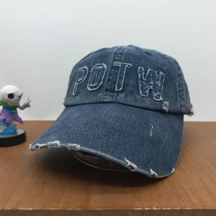 [BUNJANG] People of the World Vintage Washed Denim Ball Cap Charcoal Navy / 피플오브더월드 빈티지 데미지 가먼트 워싱 데님 모자 볼캡 차콜 네이비