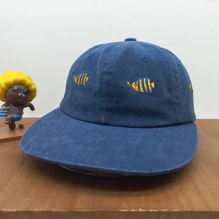 [BUNJANG] I DO NOTHING INC Fishing Vintage Garment Washed Cap Navy / 아이두낫띵 INC 피싱 빈티지 가먼트 워싱 물고기 자수 모자 볼캡 네이비