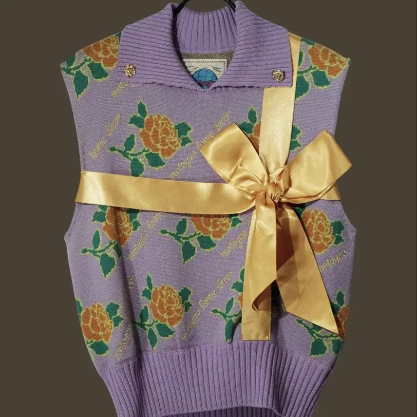 [BUNJANG] Motoguo Rose Pattern Knit Vest / 모토구오 로즈 패턴 니트 베스트