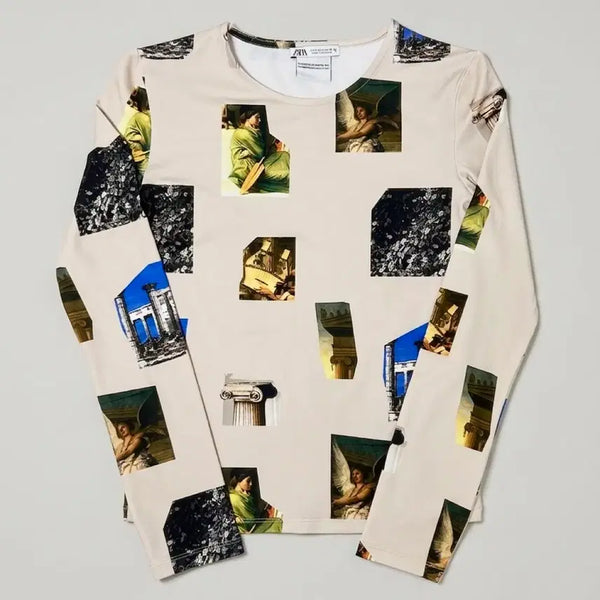 [BUNJANG] ZARA Vintage Art Print Long Sleeve T-Shirt - Size S / ZARA 빈티지 아트 프린트 스판 긴팔 S 1D1A-4