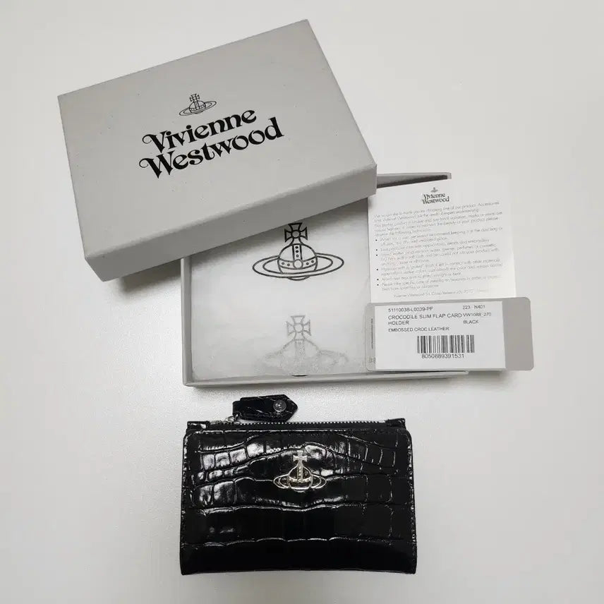 [BUNJANG] Vivienne Westwood Black Embossed Crocodile Card Holder / 비비안웨스트우드 지갑 블랙 엠보싱 크로커다일 카드 홀더