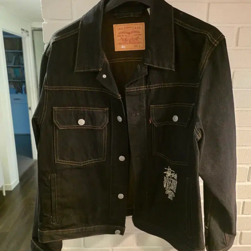 [BUNJANG] Levi's x Stüssy Collaboration Denim Jacket Black L / 리바이스 스투시 콜라보 데님 자켓 블랙 L