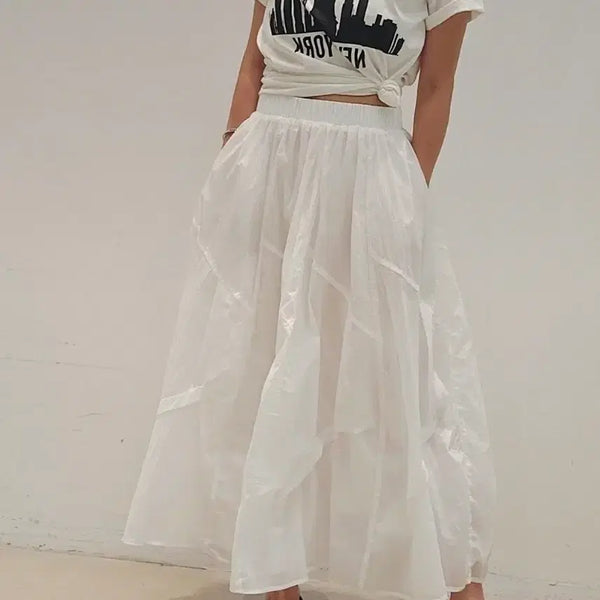[BUNJANG] White Crinkled Long Skirt / 바스락 화이트롱 스커트