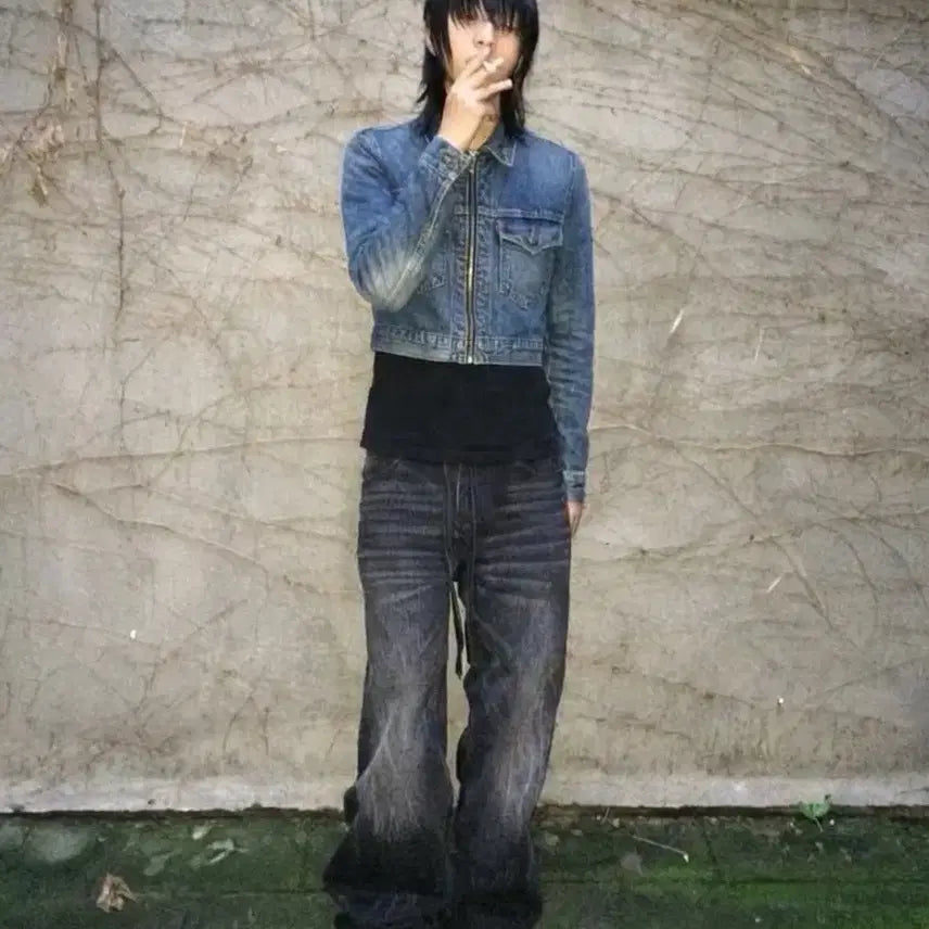[BUNJANG] Levi's Orange Tab Custom Denim Crop Zip-Up Jacket / 리바이스 오랜지탭 커스텀  데님 크롭집업 자켓