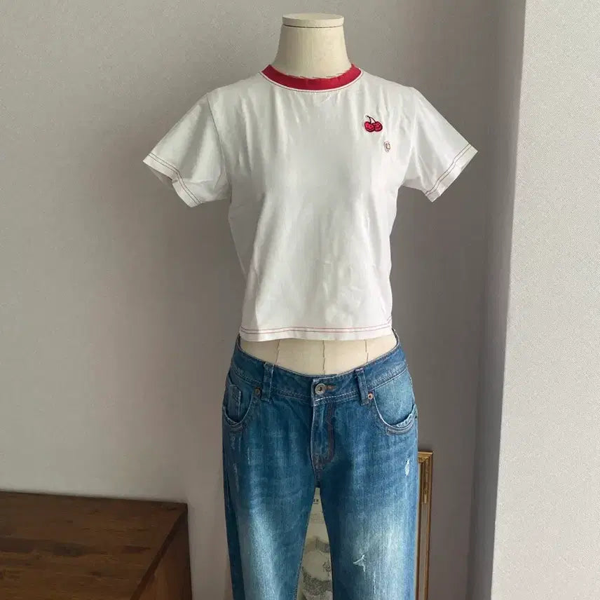[BUNJANG] Kirsh Cherry Short Sleeve Crop T-Shirt / KIRSH 키르시 체리 반팔 크롭티셔츠(1)