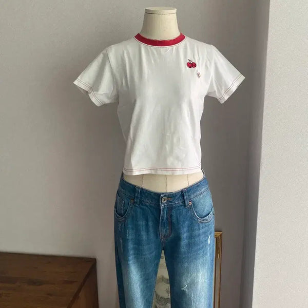 [BUNJANG] Kirsh Cherry Short Sleeve Crop T-Shirt / KIRSH 키르시 체리 반팔 크롭티셔츠(1)