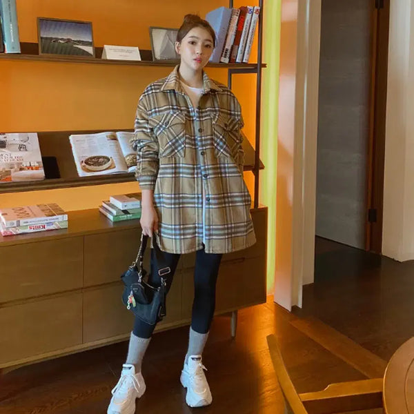 [BUNJANG] Brown Check Wool Shirt Jacket / 체크 남방 셔츠 브라운 울남방