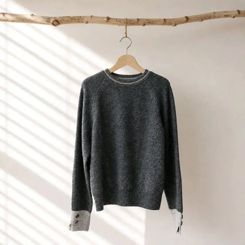 [BUNJANG] THEFOURMSTUDIO 2021 Yak Wool Blend Color Block Round Neck Knit / 한섬 폼스튜디오 2021울 야크 혼방 배색 라운드 니트 F사이즈