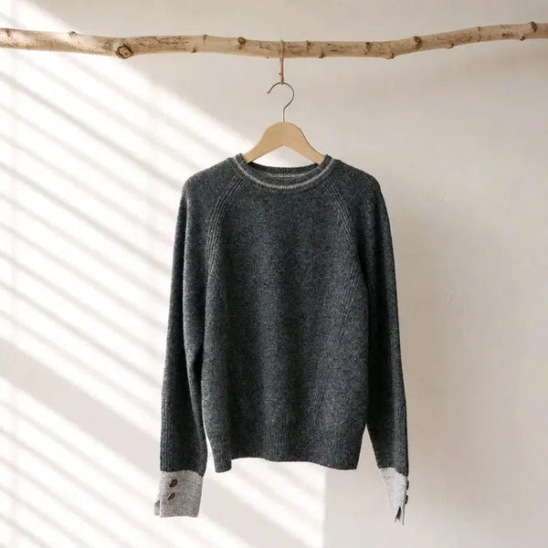 [BUNJANG] THEFOURMSTUDIO 2021 Yak Wool Blend Color Block Round Neck Knit / 한섬 폼스튜디오 2021울 야크 혼방 배색 라운드 니트 F사이즈