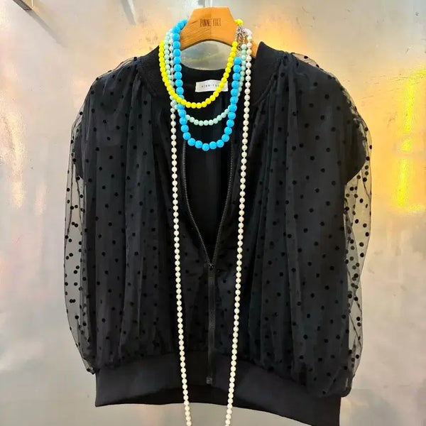 [BUNJANG] Black Dot See-through Bomber Jacket / 블랙 도트 시스루 봄버 자켓
