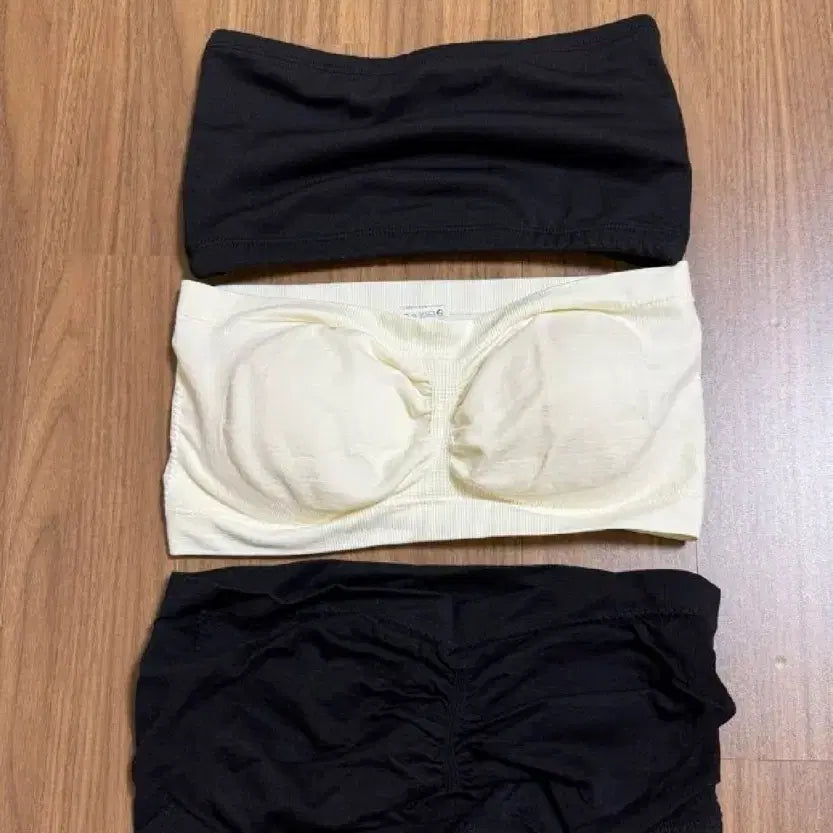 [BUNJANG] Tube Top Bra Top Set (3 Pieces, Black/Ivory) / 튜브탑 브라탑 3종 세트 (블랙, 아이보리)